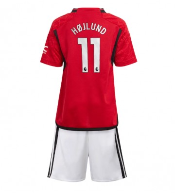 Manchester United Rasmus Hojlund #11 Hemmakläder Barn 2023-24 Kortärmad (+ Korta byxor)